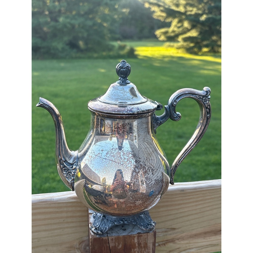 Wm Rogers & Son Victorian Rose Silver Plate Teapot 1902 Footed Ornate Tea Pot